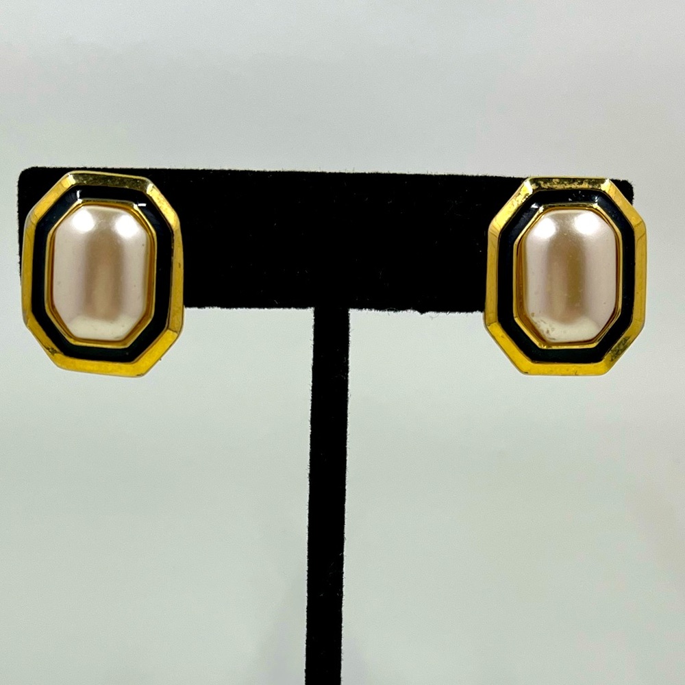 Vintage Napier Signed Art Deco Geometric Clip On Earrings